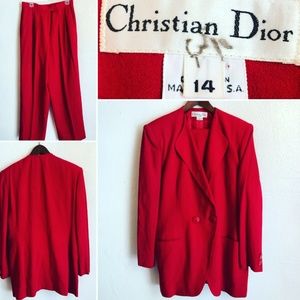 Vtg Christian Dior Womens Red Pant suit
